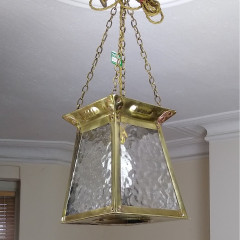 Arts and crafts ceiling light in hammered brass
