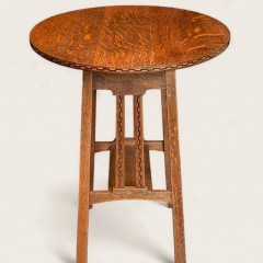 Arts and crafts inlaid circular side table in oak