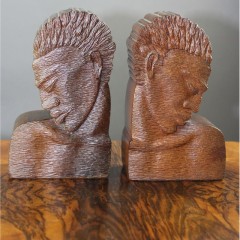 Pair of carved mahogany stylised bookends c1950's