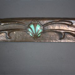 Arts and crafts copper fire fender with Ruskin roundel
