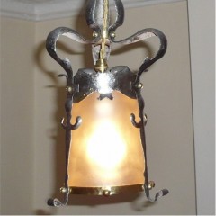 Arts and crafts hanging light in hammered steel