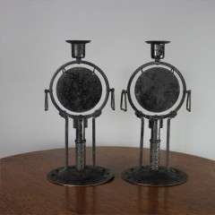 Rare pair of arts and crafts candlesticks by Goberg