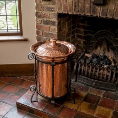 Tall arts and crafts log / coal bin in copper
