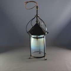 Arts and crafts iron and vaseline shade lantern