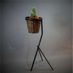 Mid-Century French wicker planter on iron stand