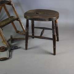 Vintage Elm kitchen / industrial stool with cut out hand grip c1920's