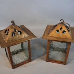 Pair of arts and crafts copper hall lanterns