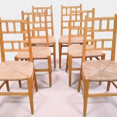 6 arts and crafts chairs , satin birch , ebony dowels