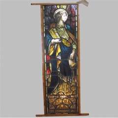 Victorian pre-raphaelite stained glass angel.