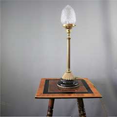 Victorian brass and black ceramic table lamp