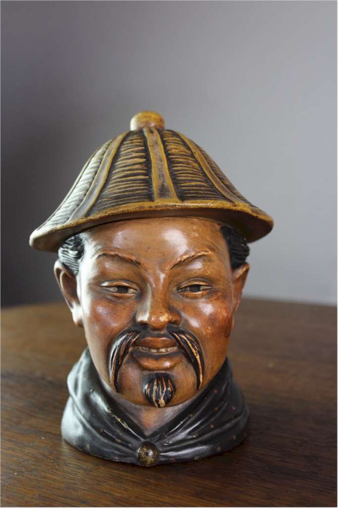 Austrian terracotta tobacco jar in the form of a Chinaman