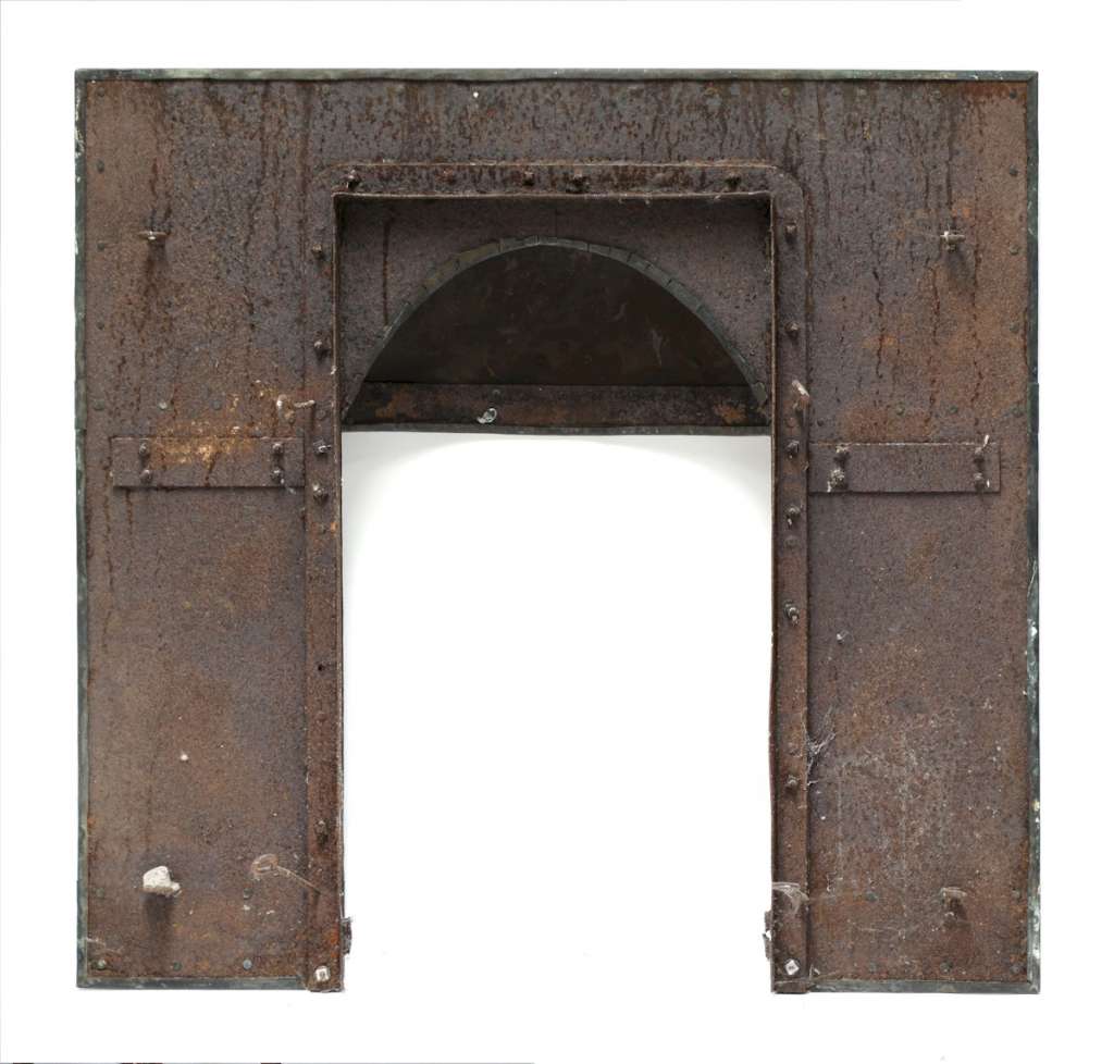  Arts and Crafts verdigris copper fireplace insert
