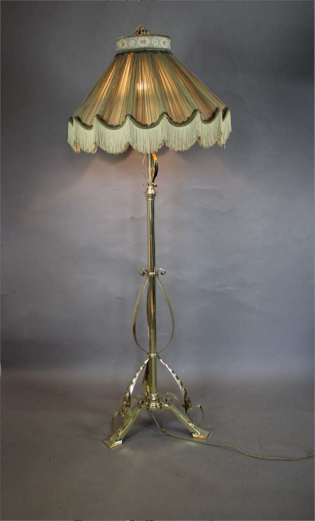 Victorian brass floor lamp with shade