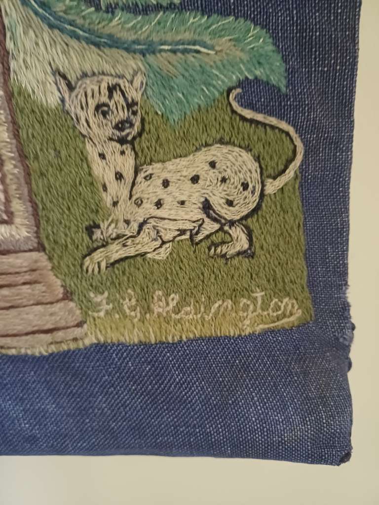 Wall hanging needlework tapestry signed F G Aldington