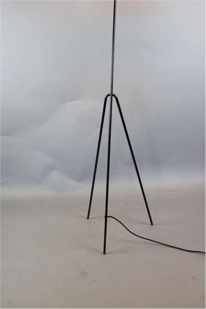 Mid Century floor lamp metal legs and wicker shade by Hans Bergstrous