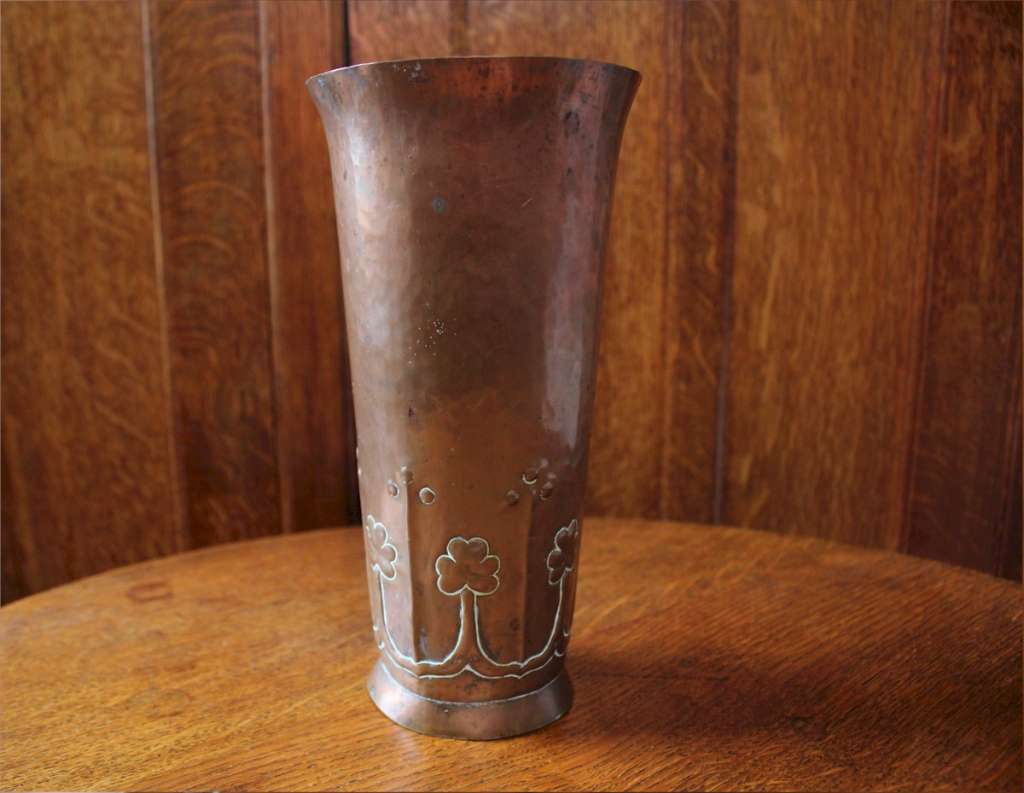 Irish arts and crafts movement Youghal A.M.W copper vase